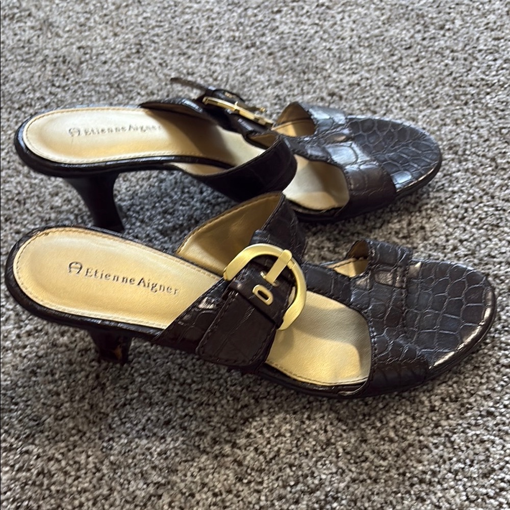 Etienne Aigner Brown and Gold Heels - NEW